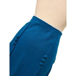 1960s 70s Vintage Womens Wool Skirt Solid Blue 30" Waist